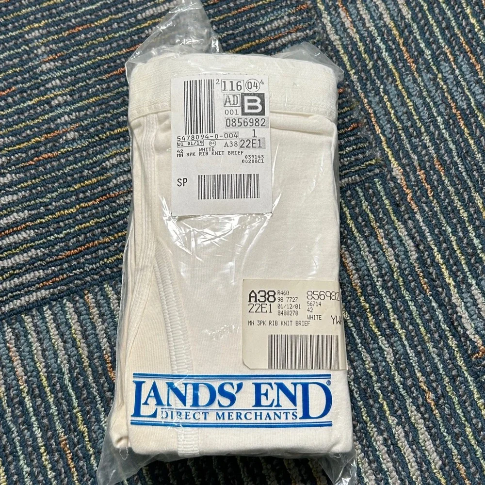 Vintage Lands End Briefs 42 White 3-Pack Cotton Underwear Tighty Whities New